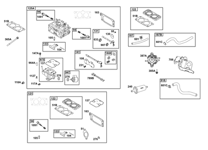 Carburetor And Fuel Supply Group Diagram and Parts List for 613477-4205-J1 400000 - 699999 Briggs and Stratton Engine